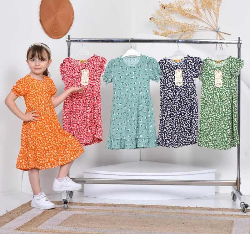 BDZ Deri BDZ Leather Colored Short Sleeve Cotton Girl's Dress