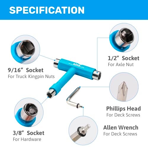 ELOS Skate Tool All-in-one - Skate T Tool for Skateboard, Longboard, Roller Skate with Allen Skate Key & Phillips Head Wrench, 4oz Skateboard Tool Kit, Longboard Tool Kit, Roller Skate Tool Hardware - Image 4