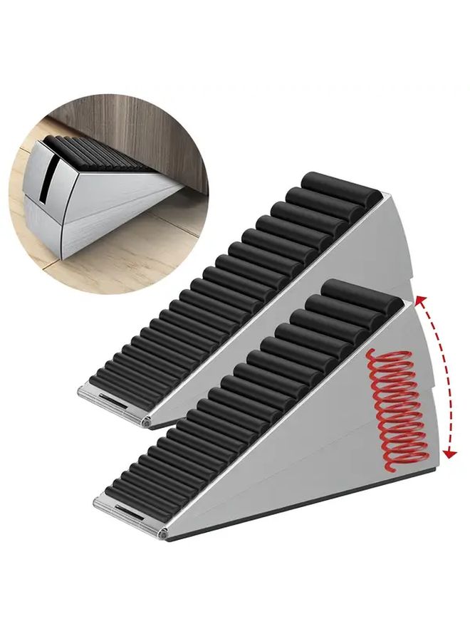 Black 2 Pack Heavy Duty Adjustable Spring Door Stopper Wedge Floor Mount 3 Inch - Image 1