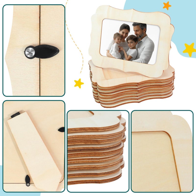 VOKOY 15 Pack Wooden Picture Frames for Crafts, 4x6 Inch Unfinished Paintable Wood Frames, Small Standing Photo Frame for DIY Wood Decorative Arts, Birthday Party Valentine's Day Gifts, Vinatge Wave Shape - Image 3