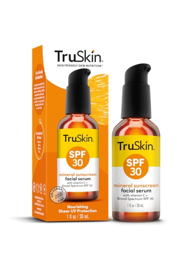 TruSkin سيروم واقي الشمس TruSkin للوجه SPF 30 واقي شمس معدني ملون عالمي سيروم وجه خفيف الوزن لمسة نهائية شفافة أكسيد الزنك فيتامين C حمض الهيالورونيك سيراميدات لجميع أنواع البشرة 1 أونصة سائلة - Image 1