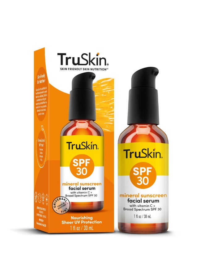 TruSkin سيروم واقي الشمس TruSkin للوجه SPF 30 واقي شمس معدني ملون عالمي سيروم وجه خفيف الوزن لمسة نهائية شفافة أكسيد الزنك فيتامين C حمض الهيالورونيك سيراميدات لجميع أنواع البشرة 1 أونصة سائلة - Image 2
