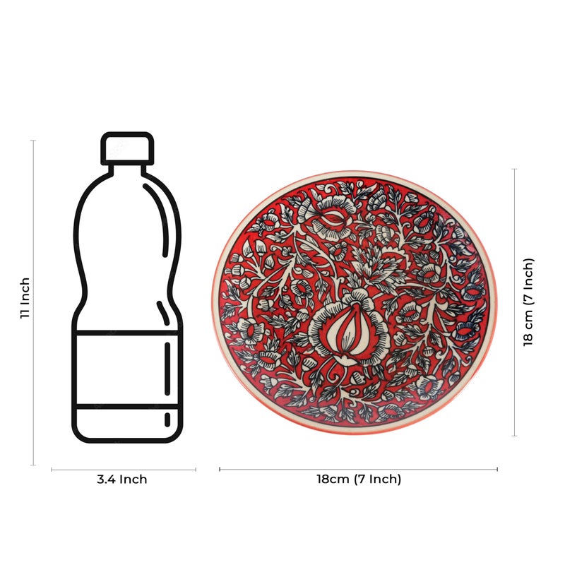 Caffeine Ceramic Handmade Stoneware Red Mughal Quarter Plate 7”(Set of 2 Dishwasher & Microwave Safe) - Image 3
