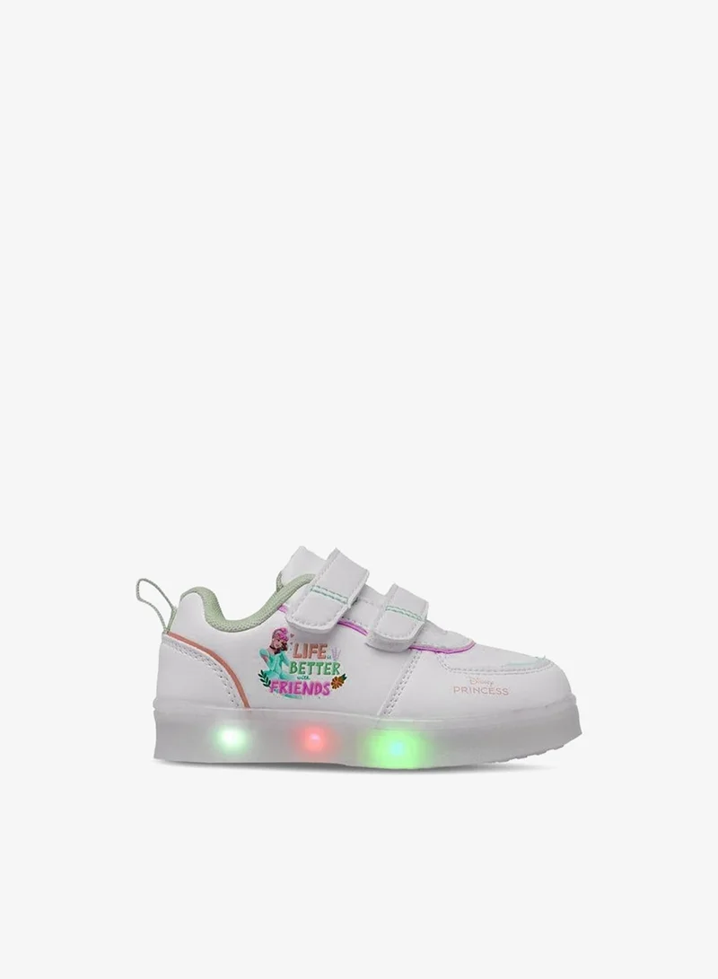 Disney WHITE Princess Print Light-Up Sneakers With Hook And Loop Closure for Women | Best Price UAE