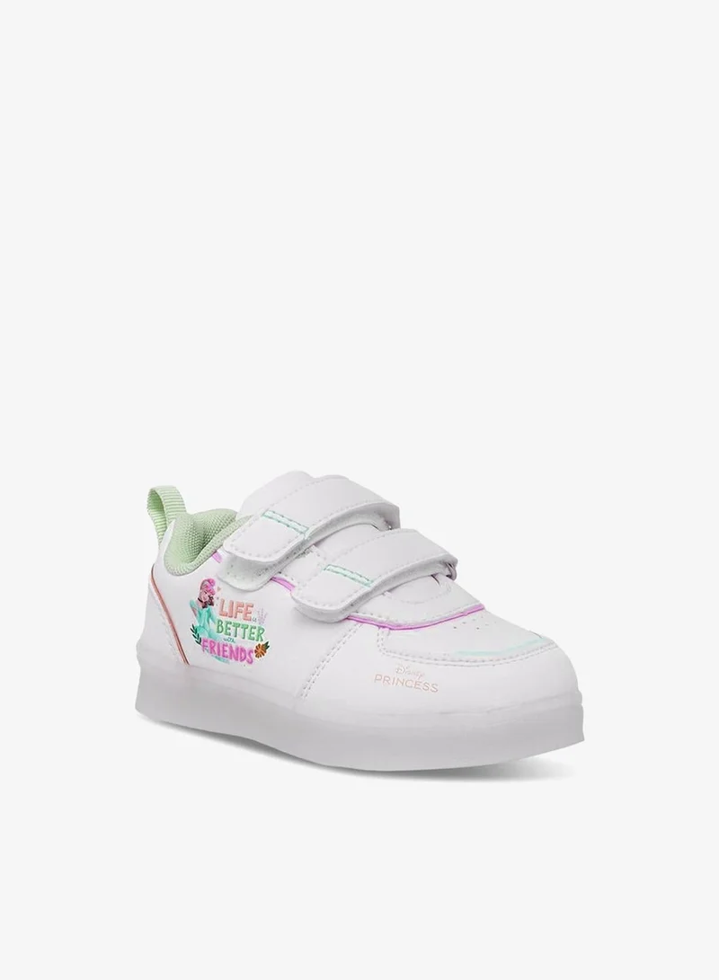 Disney WHITE Princess Print Light-Up Sneakers With Hook And Loop Closure for Women | Best Price UAE