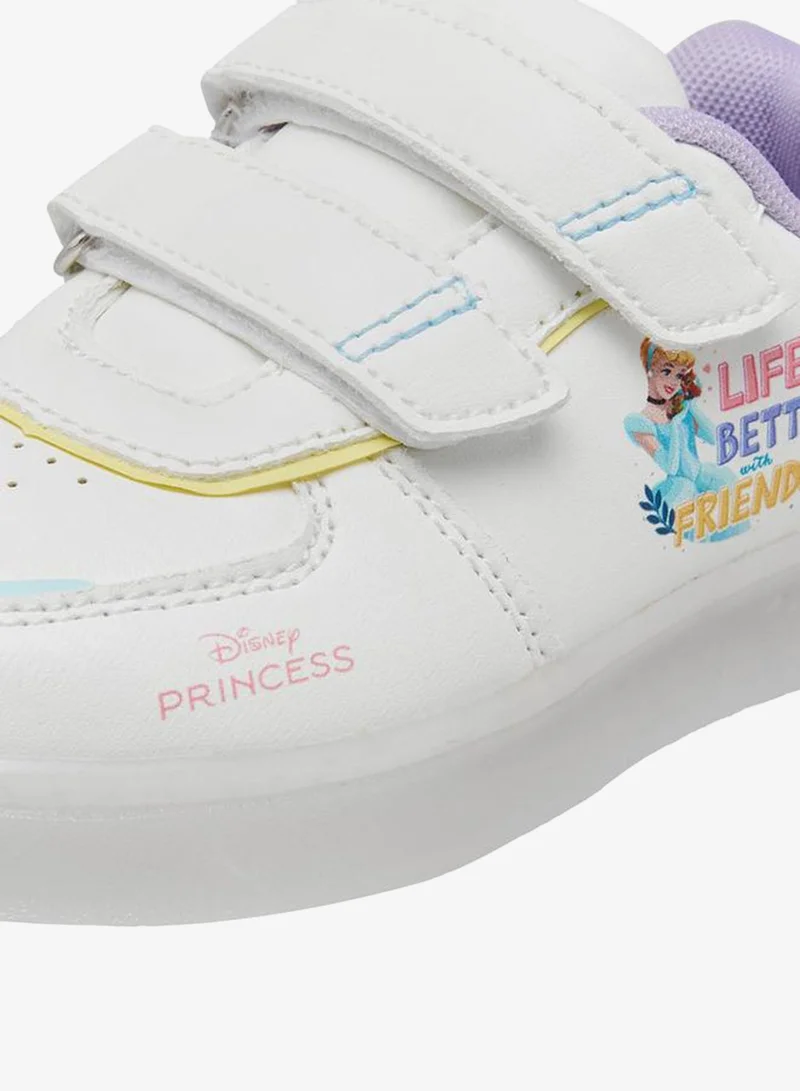 Disney WHITE Princess Print Light-Up Sneakers With Hook And Loop Closure for Women | Best Price UAE