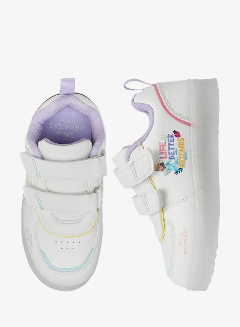 Disney WHITE Princess Print Light-Up Sneakers With Hook And Loop Closure for Women | Best Price UAE