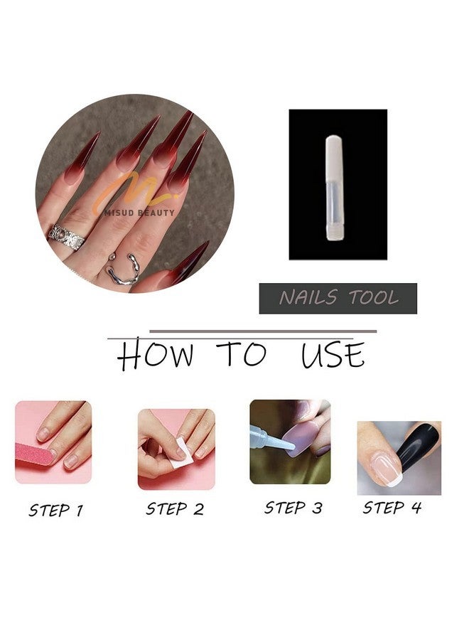 MISUD Press On Nails Long Stiletto Fake Nails Glossy Glue On Nails Wine Red Ombre Acrylic Nails Sharp Almond Artificial Nails Goth Burgundy Gradient Stick On False Nails With Design 24 Pcs - Image 5