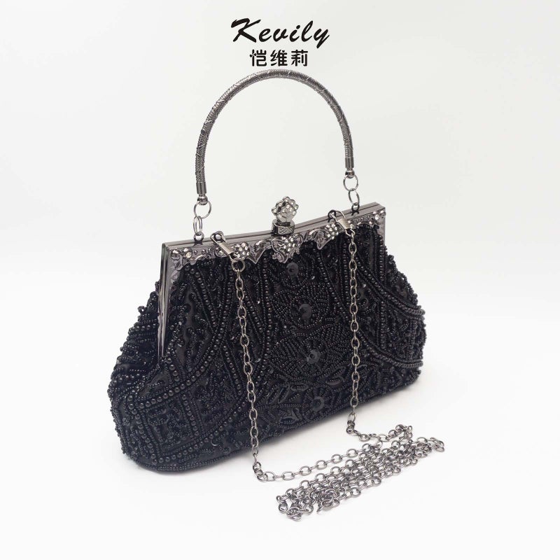 Kai Weili Vintage Geometric Heavy Handmade Beaded Embroidered Bag Women'S Bag Evening Bag Dress Cheongsam Bag Beaded Evening Bag - Image 3