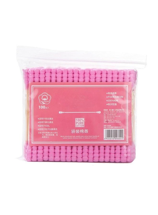 Generic 100Pcs Pink Double Head Cotton Swab Sticks Female Make Up Remover Cotton Buds Tip for Medical Nose Ears Cleaning Accessories