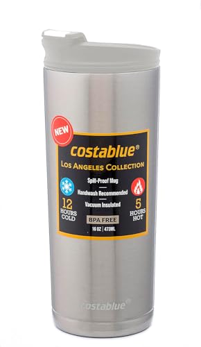 costablue Travel Coffee Mug - 16 Oz. Stainless Steel Insulated Coffee Mug, Leak Proof Tumbler w/Dishwasher Safe Lid, Double Wall Travel Coffee Cup, Reusable Insulated Tumbler for Hot & Cold Beverages… - Image 1