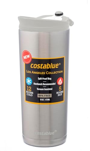 costablue Travel Coffee Mug - 16 Oz. Stainless Steel Insulated Coffee Mug, Leak Proof Tumbler w/Dishwasher Safe Lid, Double Wall Travel Coffee Cup, Reusable Insulated Tumbler for Hot & Cold Beverages… - Image 2