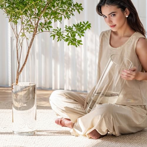 Liotww Acrylic Cylinder Clear Vases, Tall Large Plastic Flower Vase for Bouquet, Unbreakable Hurricane Vases Set of 3 for Centerpieces (D 6", D 4.8", D 4" + 3 Holder) - Image 4