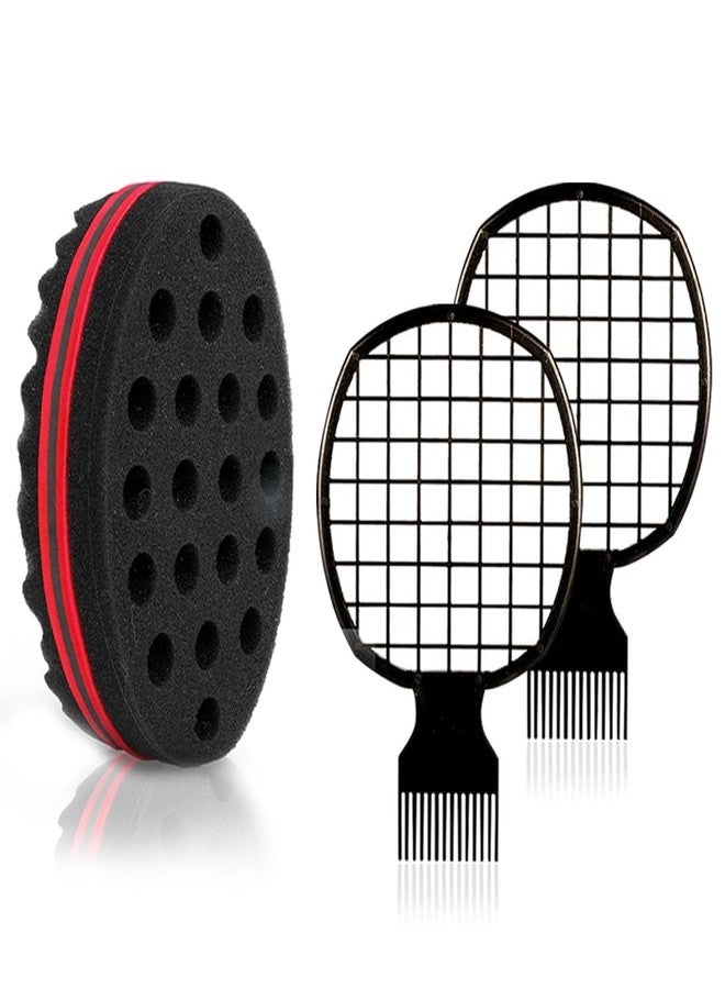 Supaze 3 Pcs Afro Twist Upgrade Set: Hair Sponge Double-sided and 2 Twist Comb, Curl Sponge Hair Brush for Women Men Barber Personal Styling - Image 1