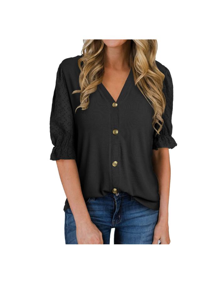 VUELO Summer Europe And The United States New Women's Hollow Sleeve Knitted Cardigan Button V-neck T-shirt Jacket - Image 1
