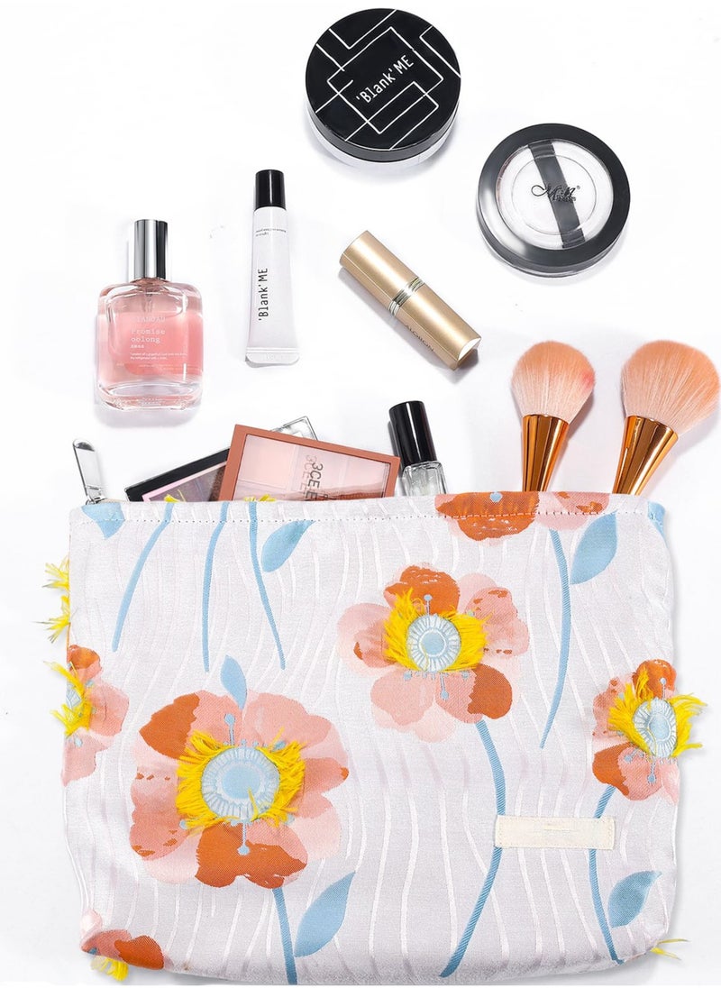 SYOSI - Sunflower Flower Fabric Makeup Bag, Aesthetic Cosmetic Bag for Women, Zipper Makeup Pouch for Purse Organizer, Large Capacity Travel Cosmetic Bag with Cute Sunflower Design - Image 1