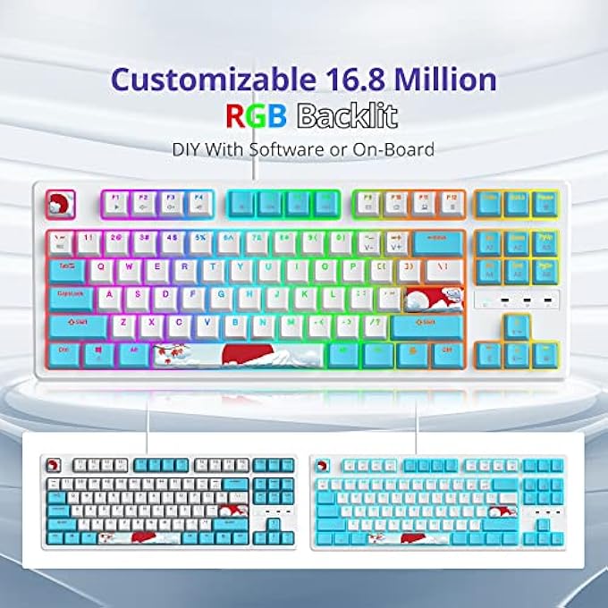 rayihni TKL GAMING KEYBOARD 80 PERCENT, RGB MECHANICAL KEYBOARD AMERICAN QWERTY, 87 KEYS WIRED KEYBOARD BACKLIGHT WITH LINEAR RED SWITCH FOR PC GAMER 87 SEA - Image 2