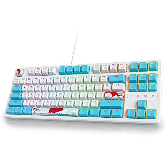 rayihni TKL GAMING KEYBOARD 80 PERCENT, RGB MECHANICAL KEYBOARD AMERICAN QWERTY, 87 KEYS WIRED KEYBOARD BACKLIGHT WITH LINEAR RED SWITCH FOR PC GAMER 87 SEA - Image 1