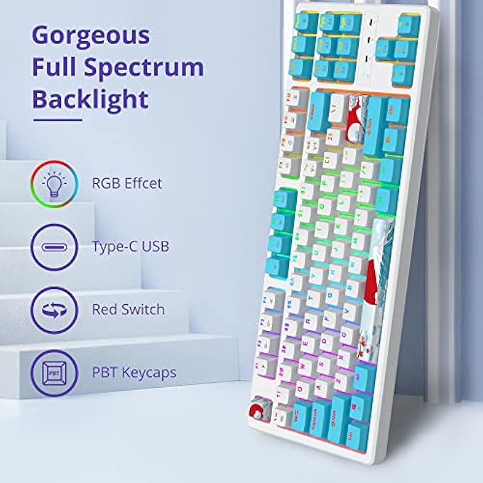 rayihni TKL GAMING KEYBOARD 80 PERCENT, RGB MECHANICAL KEYBOARD AMERICAN QWERTY, 87 KEYS WIRED KEYBOARD BACKLIGHT WITH LINEAR RED SWITCH FOR PC GAMER 87 SEA - Image 3