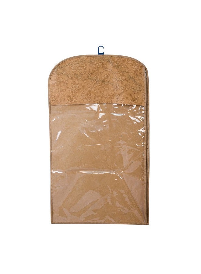 Kuber Industries Hanging Saree Cover for Clothes Storage|Non Woven Flower Pattern Wardrobe Organizer With Transparent Window|Pack of 12 (Cream) - Image 2