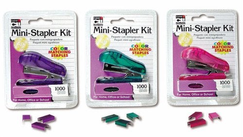 Charles Leonard Mini Stapler Kit with 1000 Color Staples, Assorted Transparent Colors (Pink, Purple or Teal), 6-Kits (82000)