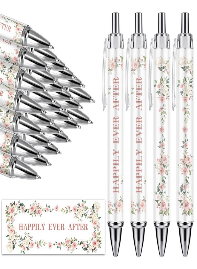 Whaline 24Pcs Bridal Shower Ballpoint Pens Retractable Wedding Floral Picture Pens Plastic Black Ink Pens for Guest Wedding Games Proposal Bachelor Favors Souvenirs Slumber Party Gifts - Image 1
