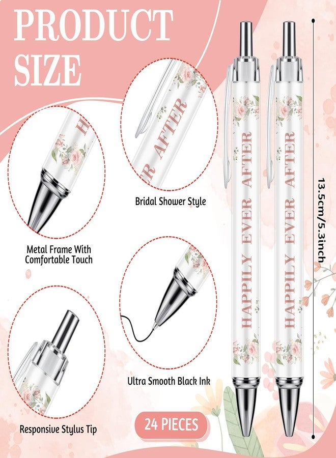 Whaline 24Pcs Bridal Shower Ballpoint Pens Retractable Wedding Floral Picture Pens Plastic Black Ink Pens for Guest Wedding Games Proposal Bachelor Favors Souvenirs Slumber Party Gifts - Image 2