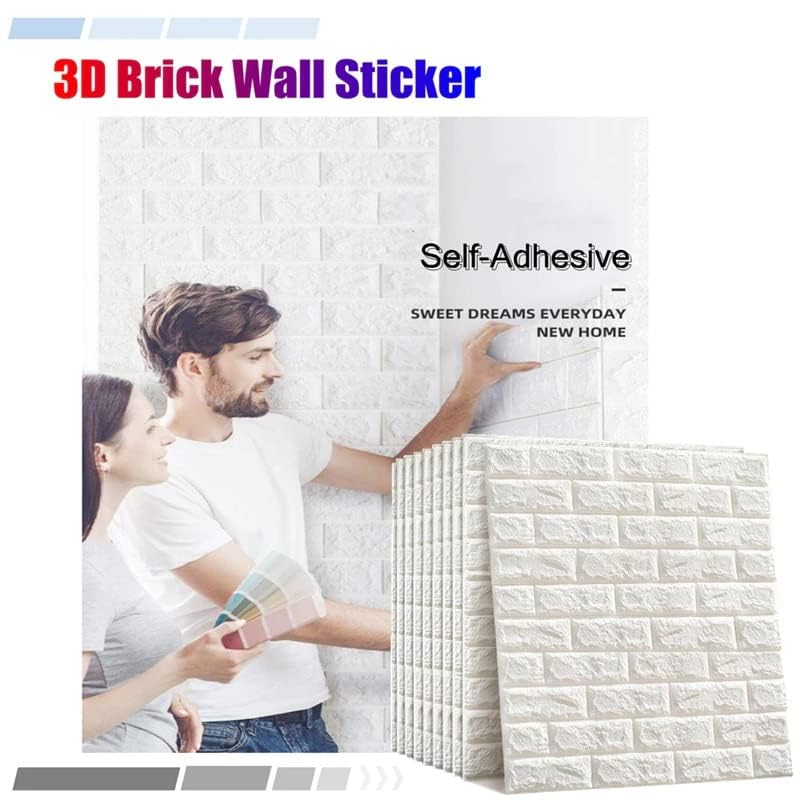 SPECULO Brick Wallpaper - Self Adhesive PE Foam Brick Design 3D Wall Stickers/DIY Wallpaper for Home Hotel Living Room Bedroom & Café (70 x 77cm, Appx. 5.8Sq Feet) White (Pack of 30) - Image 2