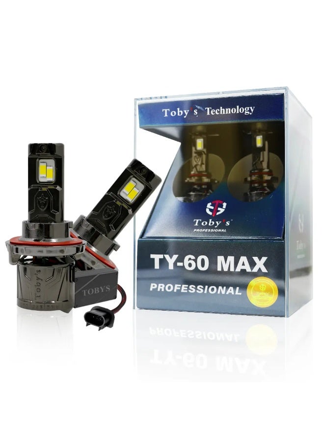 توبيز لمبات مصابيح أمامية LED للسيارة من توبيز TY60 MAX، قطعتان، تم اختبارها، بقوة 60 واط و6000 لومن، بدرجة حرارة لون 6500 كلفن - H13 - Image 1