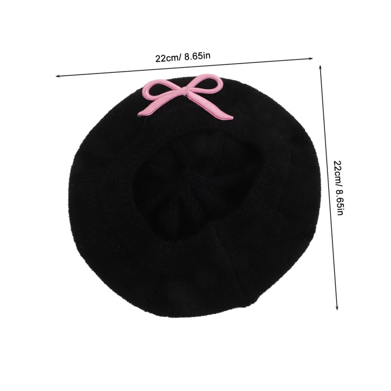 Toddlers Boys Girls French Beret Cap Knitted Warm Beanie Hat For Fall Winter Black - Image 3