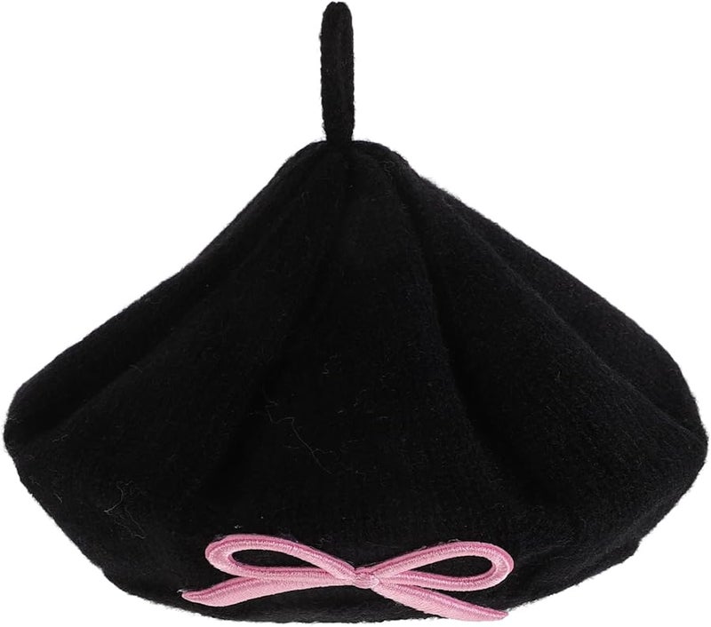 Toddlers Boys Girls French Beret Cap Knitted Warm Beanie Hat For Fall Winter Black - Image 1