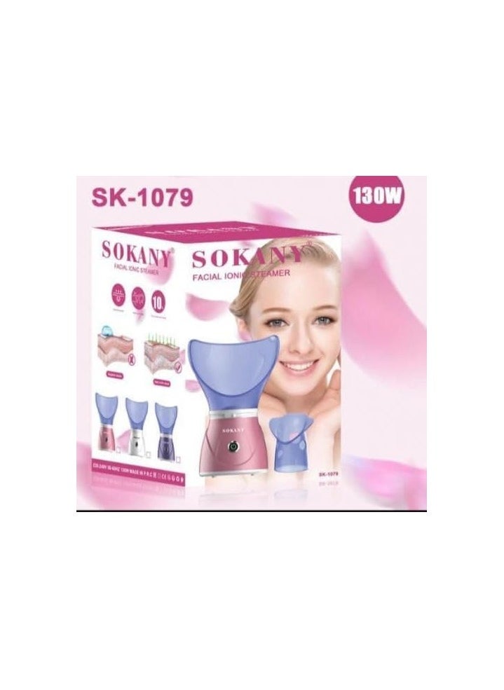 Sokany 130W Facial Steamer for Cleansing and Polishing 1079_SK This facial steamer features a sleek and portable design, making it easy to use and store anywhere. Effective Steaming: With its powerful steaming capabilities, it effectively opens pores and cleanses the skin for a refreshed and rejuvenated complexion. Simple Operation: The steamer is equipped with a one-touch operation button, allowing for convenient and hassle-free use. Safety Features: Safety measures such as auto shut-off and a cool-touch lid are included to prevent overheating or burns. Multiple Uses: Suitable for various facial treatments, including deep cleansing, moisturizing, and enhancing the absorption of skincare products.
