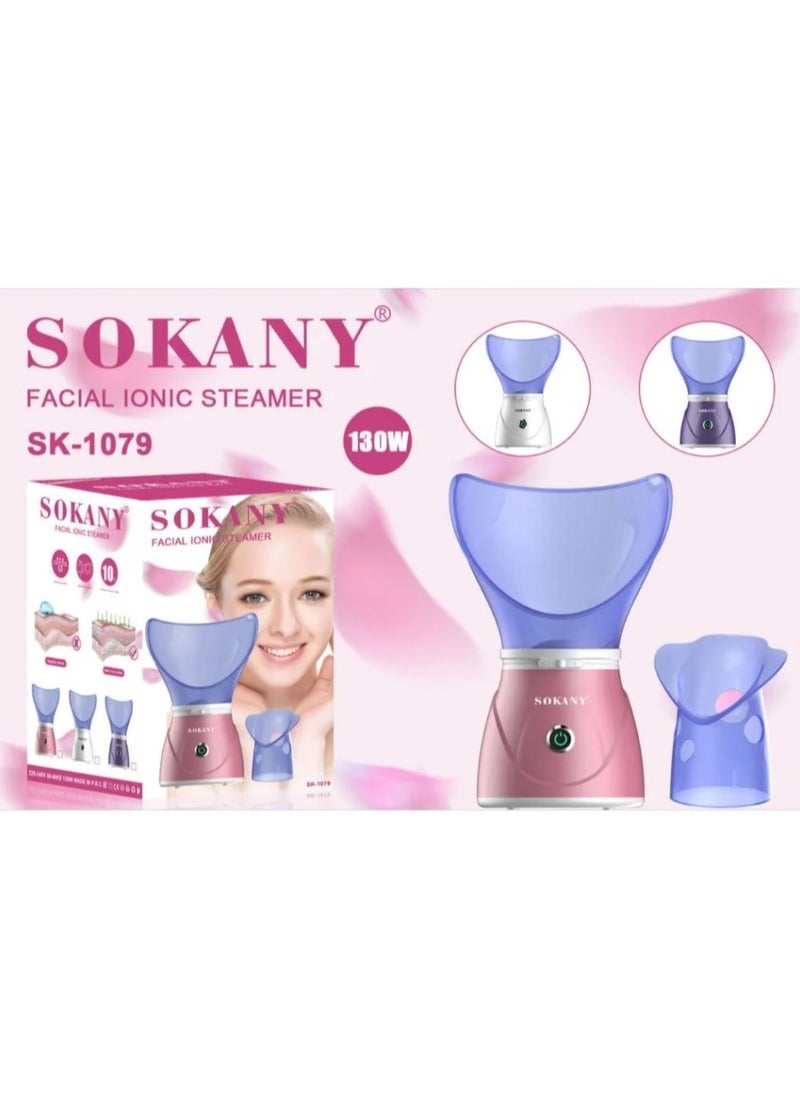 Sokany 130W Facial Steamer for Cleansing and Polishing 1079_SK This facial steamer features a sleek and portable design, making it easy to use and store anywhere. Effective Steaming: With its powerful steaming capabilities, it effectively opens pores and cleanses the skin for a refreshed and rejuvenated complexion. Simple Operation: The steamer is equipped with a one-touch operation button, allowing for convenient and hassle-free use. Safety Features: Safety measures such as auto shut-off and a cool-touch lid are included to prevent overheating or burns. Multiple Uses: Suitable for various facial treatments, including deep cleansing, moisturizing, and enhancing the absorption of skincare products.