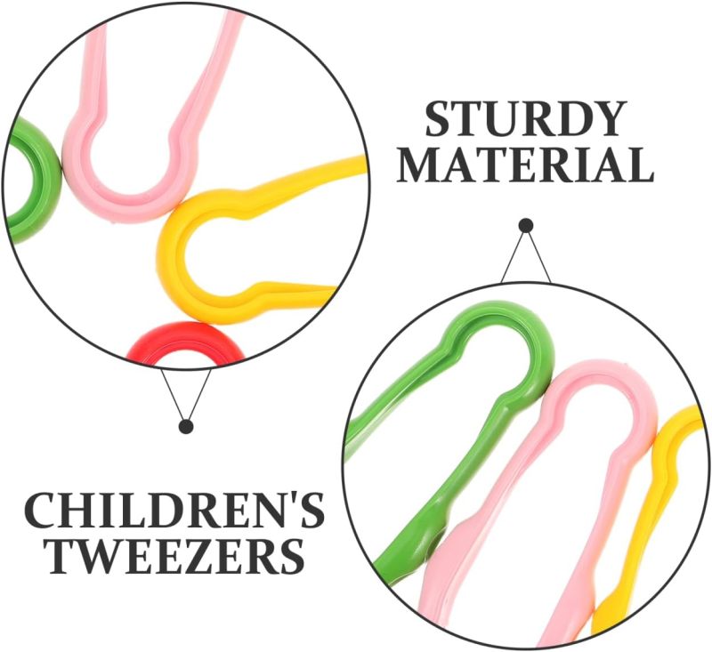 Kids Tweezers 6-Piece Multi-Color 4.13-Inch Plastic Set - Easy Grip Fine Motor Skills Tweezers for Preschool Sensory Play Classroom Crafts - Image 5