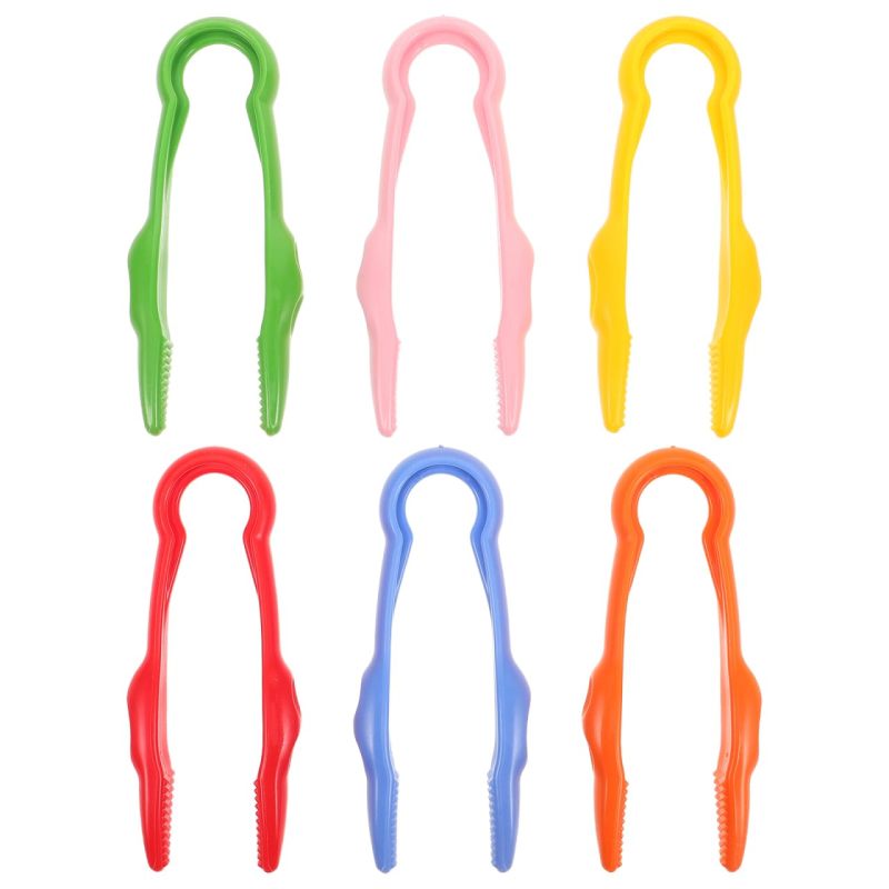 Kids Tweezers 6-Piece Multi-Color 4.13-Inch Plastic Set - Easy Grip Fine Motor Skills Tweezers for Preschool Sensory Play Classroom Crafts - Image 1