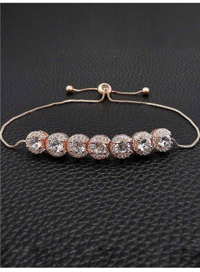 إيكوال اسوارة نسائية أنيقة وفاخرة باللون الذهبي الوردي مرصعة بالزركون - Image 1