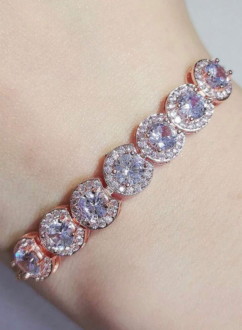 إيكوال اسوارة نسائية أنيقة وفاخرة باللون الذهبي الوردي مرصعة بالزركون - Image 3