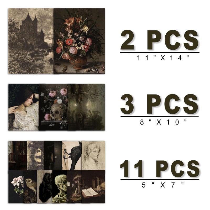 ANERZA 16 PCS Dark Academia Room Decor, Gothic Home Decor, Moody Wall Art Prints for Bedroom, Witchy Posters for Room Aesthetic, Wall Collage Kit Pictures for Living Room, Halloween Dorm Gallery Decor - Image 2