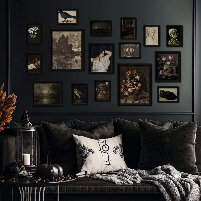 ANERZA 16 PCS Dark Academia Room Decor, Gothic Home Decor, Moody Wall Art Prints for Bedroom, Witchy Posters for Room Aesthetic, Wall Collage Kit Pictures for Living Room, Halloween Dorm Gallery Decor - Image 5
