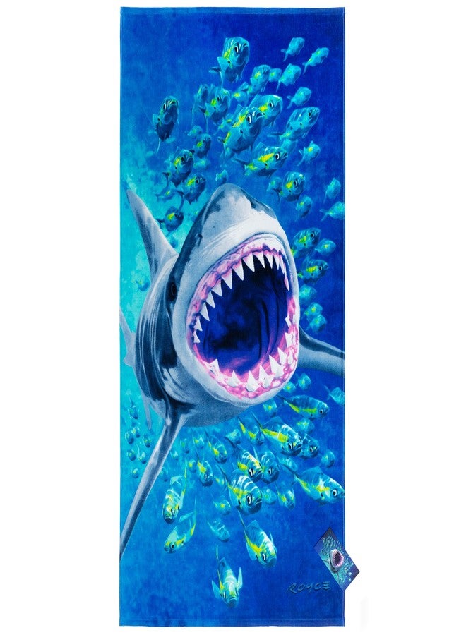 Beachland Extreme Shark Beach Towel 30 x 60 inch 100% Cotton - Design by Royce - Great White Shark Attack - Image 1
