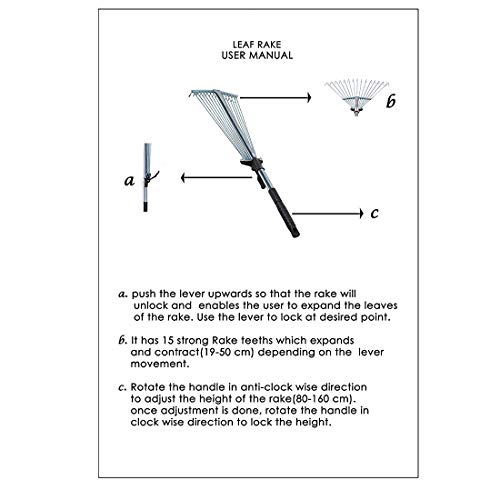 GTC® Gardening Tools Leaf Rake Garbage Clean up Swatch Bharath Tool Adjustable Steel rake with 15 Teeth~(SL-205) 98.2x30x4 CM - Image 3