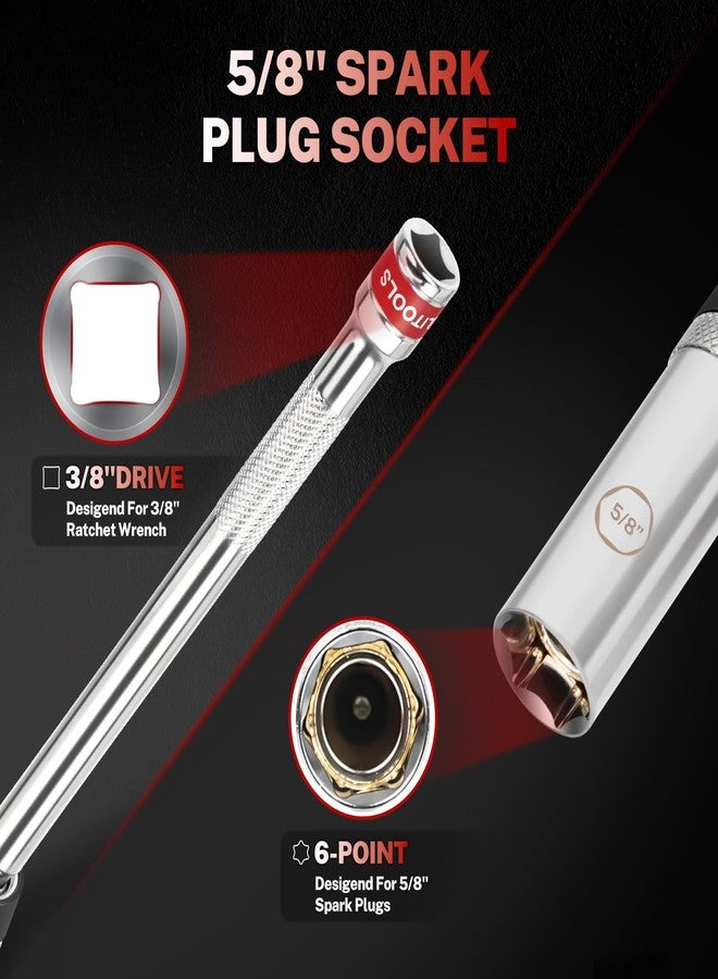 BILITOOLS 5/8-inch Magnetic Spark Plug Socket Swivel Thin Wall Spark Plug Socket 3/8-inch Drive x 10" Total Length with 6-Point, CR-V - Image 5