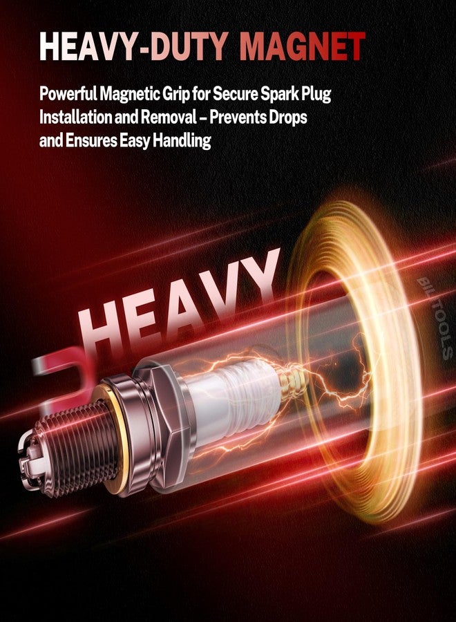 BILITOOLS 5/8-inch Magnetic Spark Plug Socket Swivel Thin Wall Spark Plug Socket 3/8-inch Drive x 10" Total Length with 6-Point, CR-V - Image 3