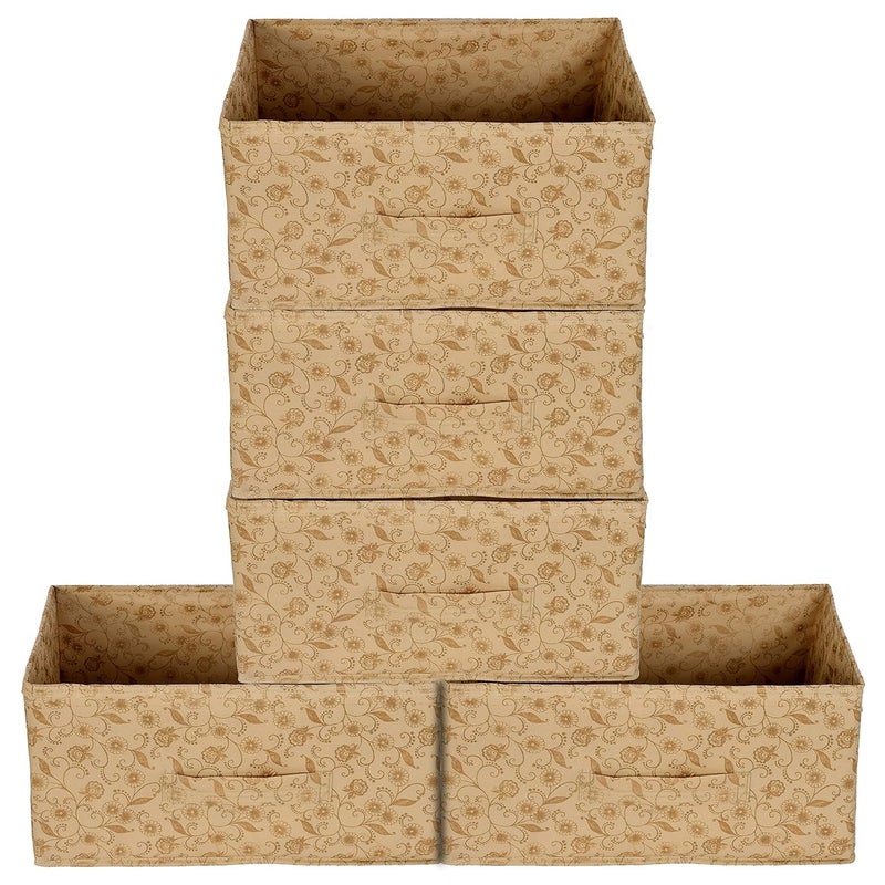 Kuber Industries Metalic Floral Print Non Woven Fabric 5Drawer Storage and Cloth Organizer Unit for Closet BeigeKUBMART1178 - Image 1
