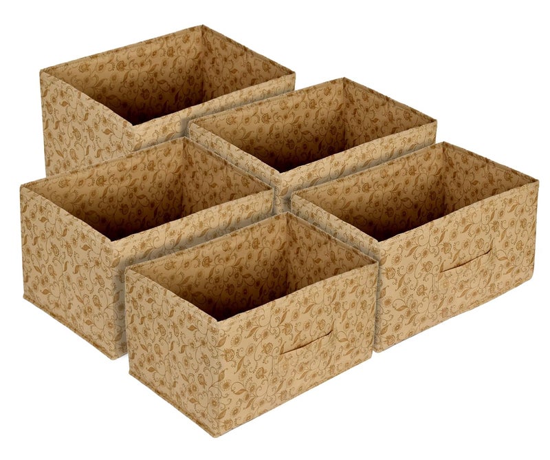 Kuber Industries Metalic Floral Print Non Woven Fabric 5Drawer Storage and Cloth Organizer Unit for Closet BeigeKUBMART1178 - Image 2