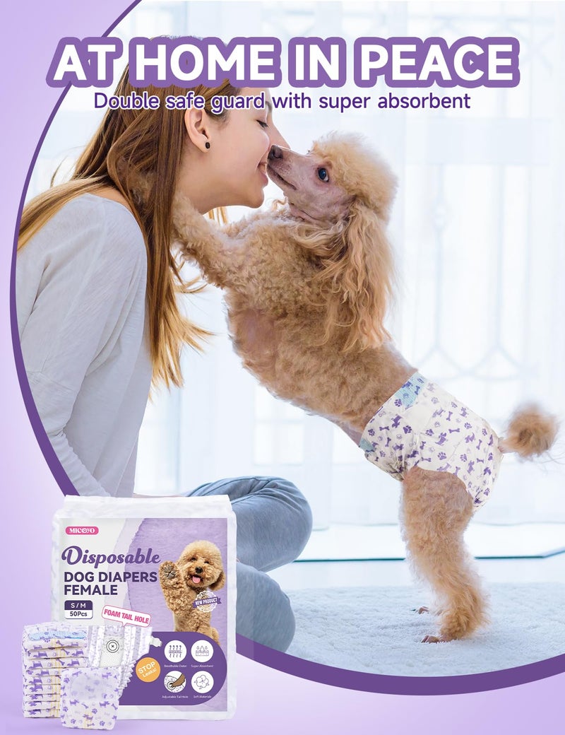 MICOOYO Disposable Dog Diapers Female, Doggie Diapers for Dogs Female, Super Absorbent Pet Diapers Foam Tail Hole Female Dog Diapers for Heat, Comfortable Puppy Diapers (20Count, X-Small) - Image 4