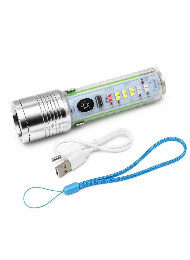 Multifunction Zoom Flashlight with UV Side Light, White LED, Red & Blue Warning Light, Type-C Rechargeable, Adjustable Focus, Portable Handheld Torch for Camping, Emergency, Hiking, Inspection & Outdoor Use ERPC-520A - Image 4
