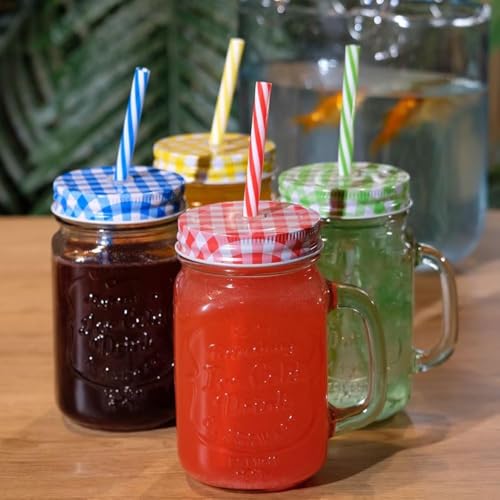 ZEPOLI - Glass Mason Jar with Multi-Color Air-Tight Lids with Straw Mugs with Handle, Regular Mouth for Kitchen - 500 ML (2 Pack) - Image 5