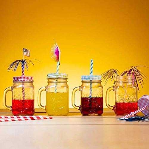 ZEPOLI - Glass Mason Jar with Multi-Color Air-Tight Lids with Straw Mugs with Handle, Regular Mouth for Kitchen - 500 ML (2 Pack) - Image 4