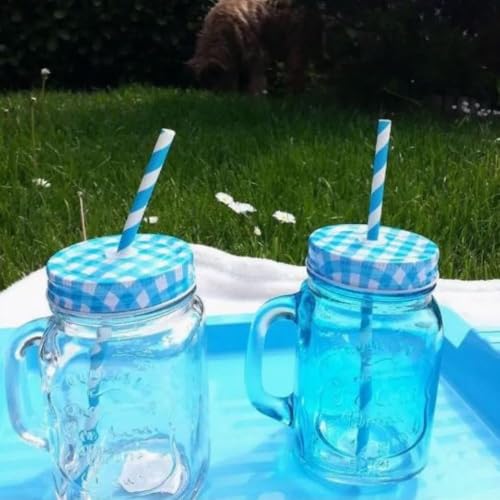ZEPOLI - Glass Mason Jar with Multi-Color Air-Tight Lids with Straw Mugs with Handle, Regular Mouth for Kitchen - 500 ML (2 Pack) - Image 1